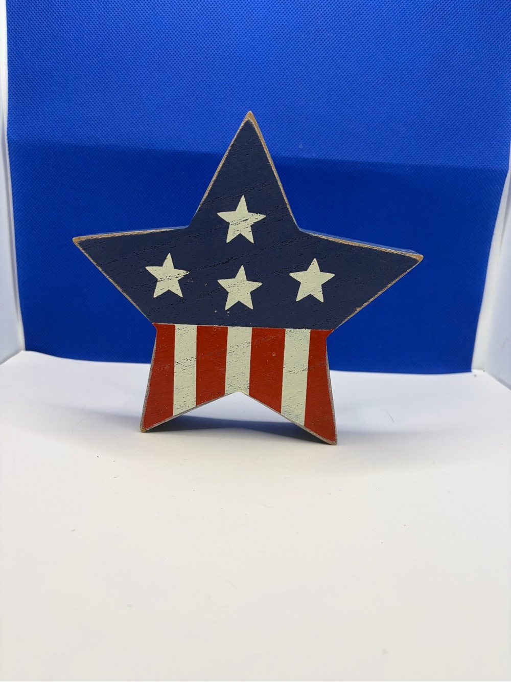 Wooden Patriotic Star Table Decor - Blue, Red & White